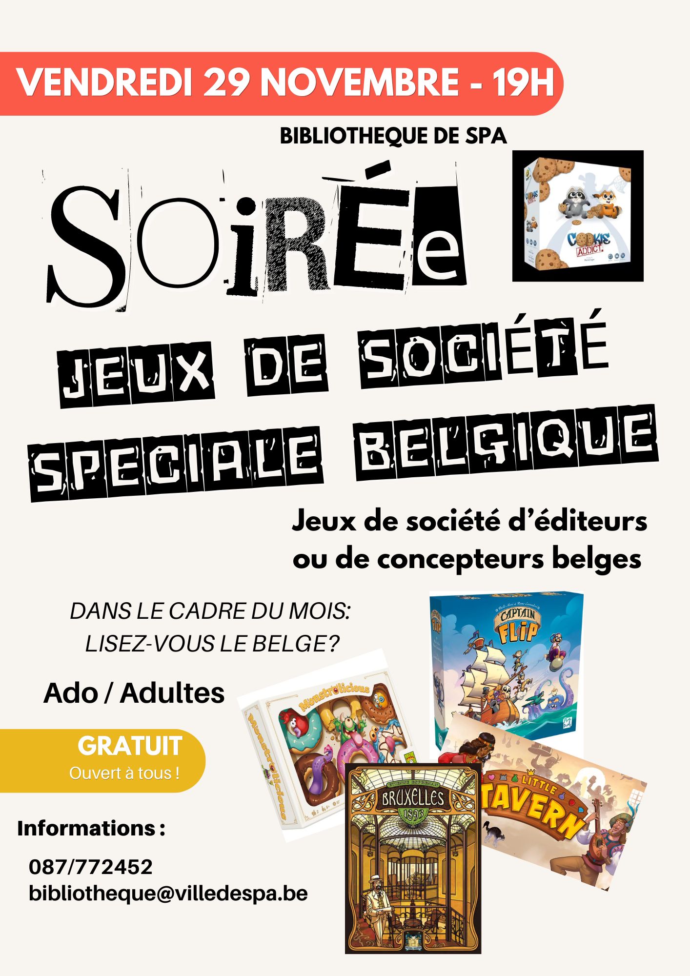 affiche soirée jeux belges